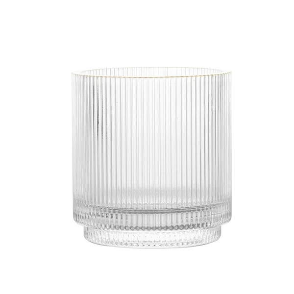 Gold Rim Ribbed Glassware Luxury Candle Holder Glass
