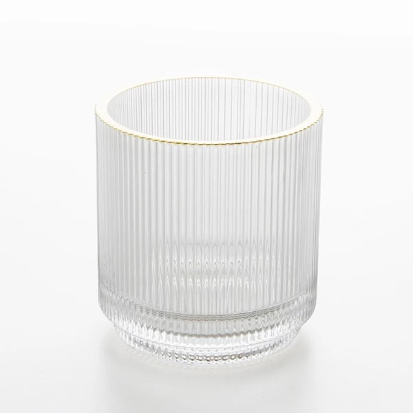 Gold Rim Ribbed Glassware Luxury Candle Holder Glass
