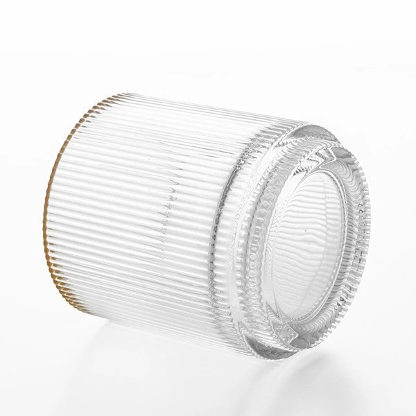 Gold Rim Ribbed Glassware Luxury Candle Holder Glass