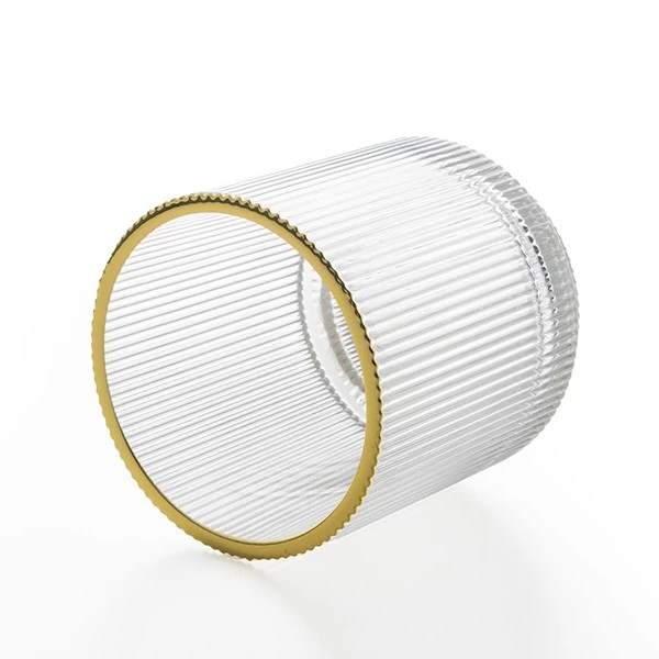 Gold Rim Ribbed Glassware Luxury Candle Holder Glass