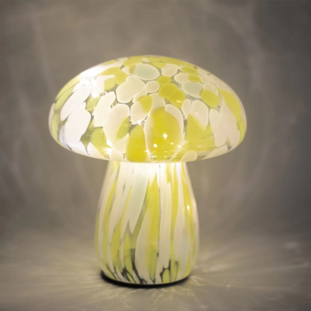 Szklana Lampka LED Grzyb 15x17cm Cytryna i Mięta