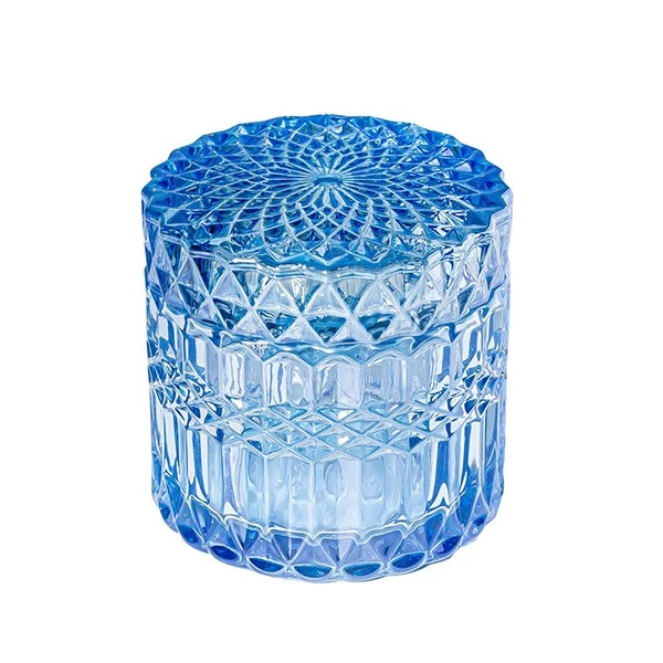 6oz Blue Crystal Candle Holder Glass