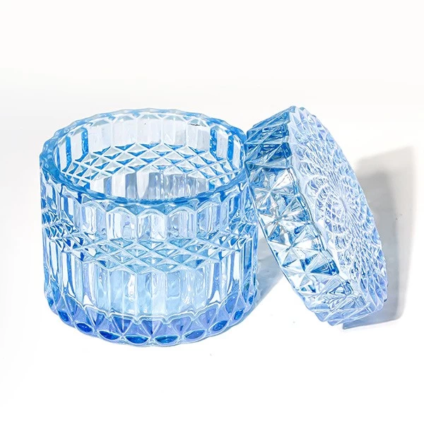 6oz Blue Crystal Candle Holder Glass