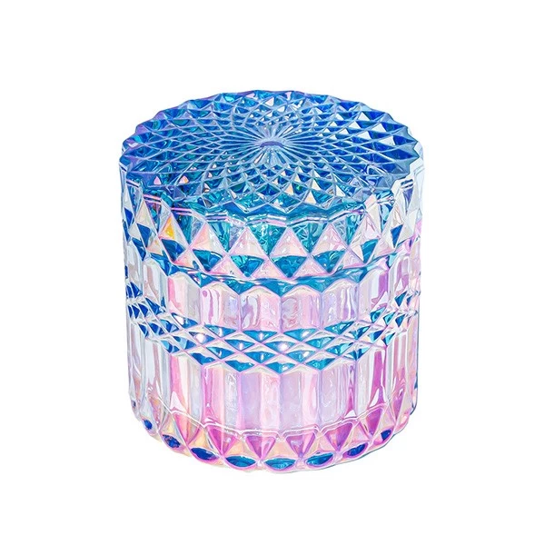 6oz Blue Crystal Candle Holder Glass