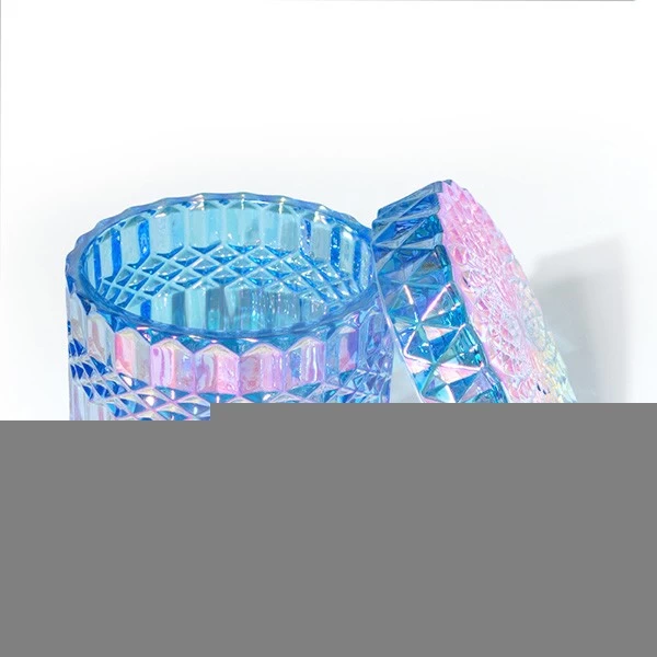 6oz Blue Crystal Candle Holder Glass