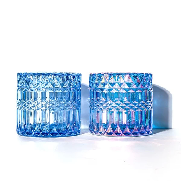 6oz Blue Crystal Candle Holder Glass