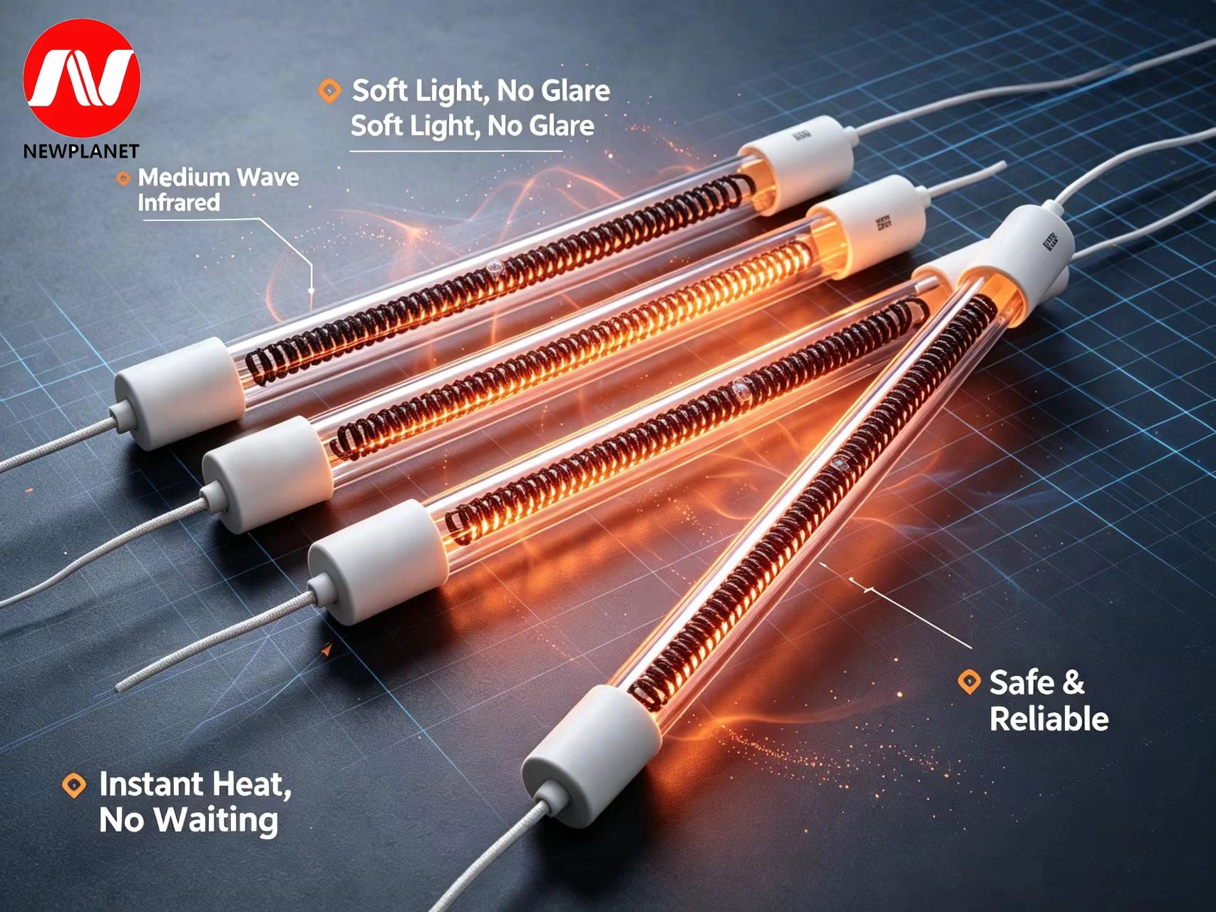 Energy Saving No Glaring Fast Heating High Temperature Carbon-Fiber Infrared Heat Lamp Features