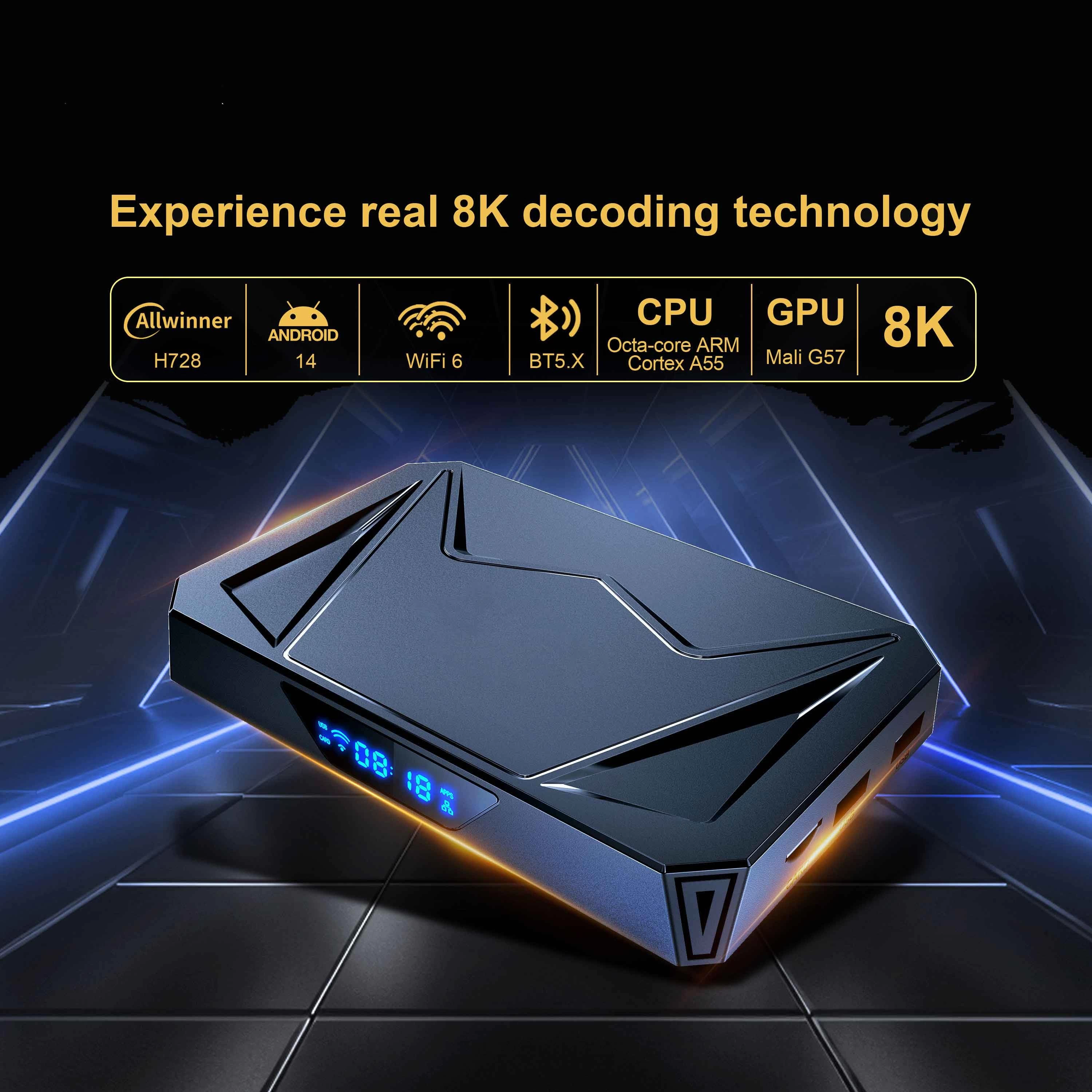 Allwinner H728 Qcta Core 8K Android 14 WiFi 6 TV Box