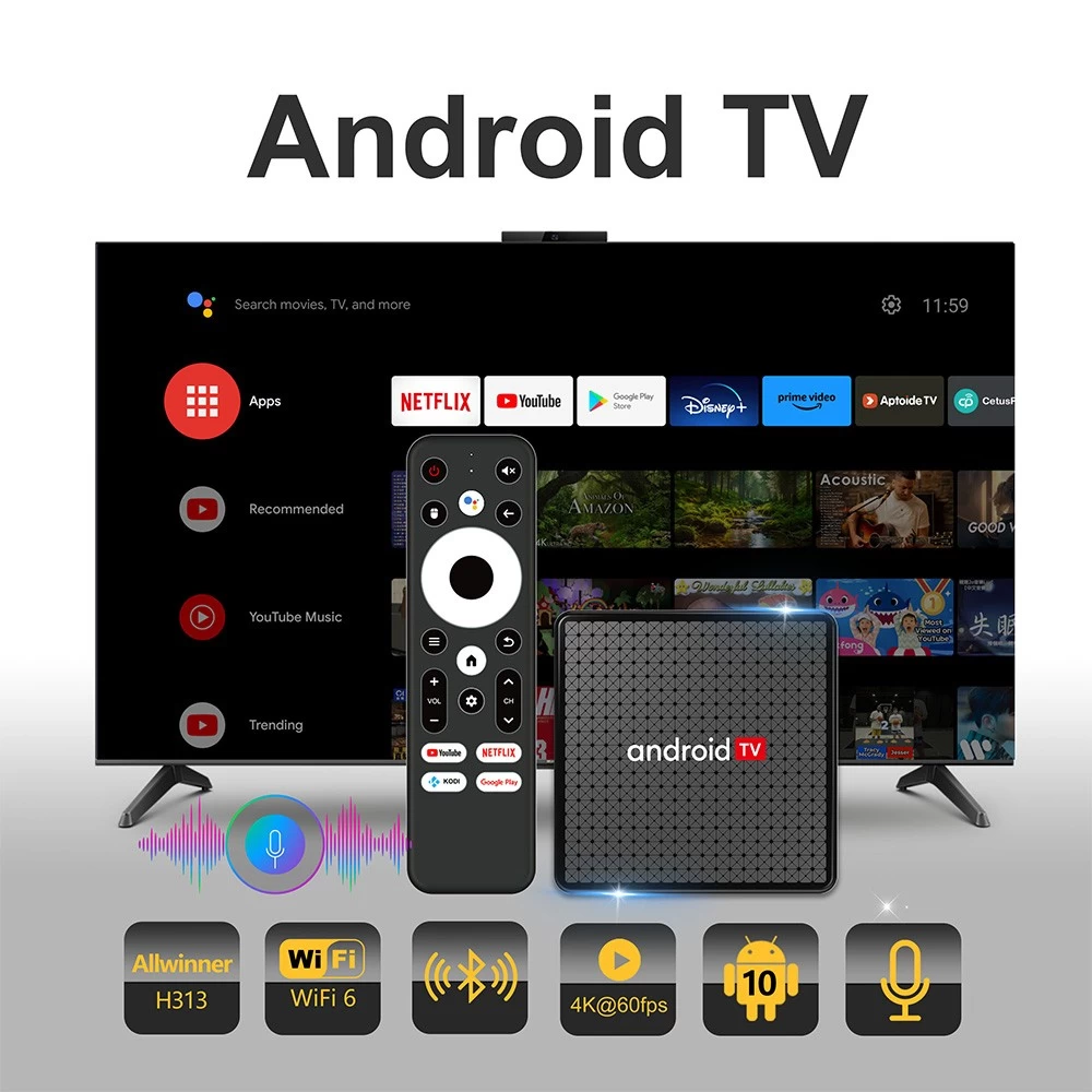 Allwinner H313 Quad Core WiFi 6 Android 10 Google ATV Voice Control 4K ULTRA HD Set Top Box