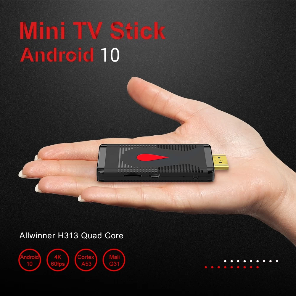 Android 10 Allwinner Quad Core H313 4K Mini TV Stick