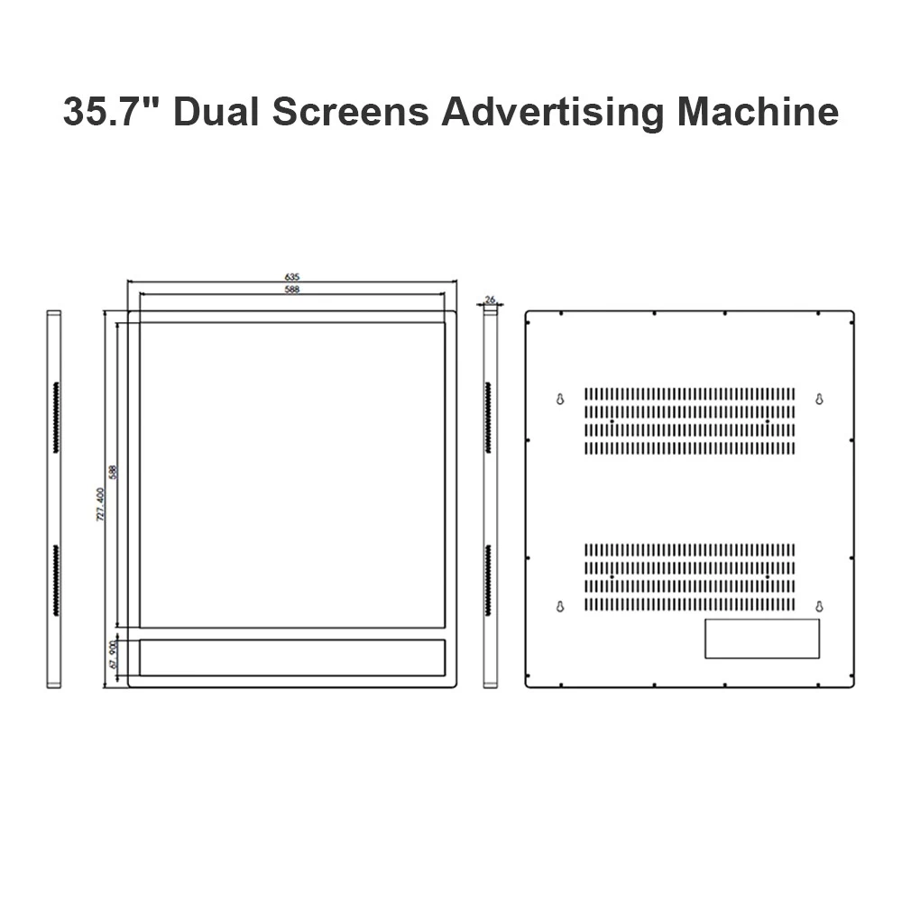 35.7 inch Square Dual Screens Tempered Glass Wall Mount Advertising Machine Digital Signage