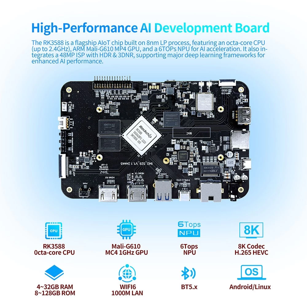 Rockchip RK3588 Octa Core Android 12 LCD Controller Board 4K 8K Ultra HD AI Artificial Intelligence