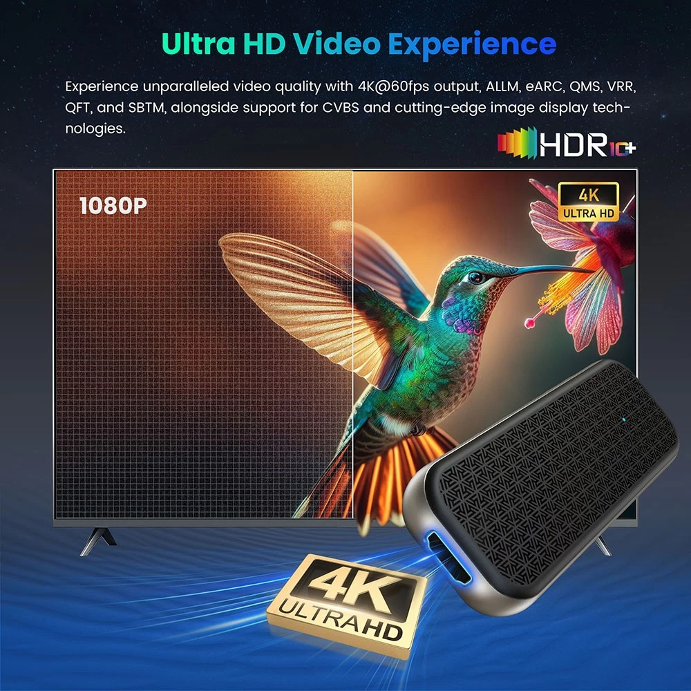 Amlogic S905X5M Quad Core AI-SR Android 14 TV Stick USB Type C 4K2K Android TV Stick