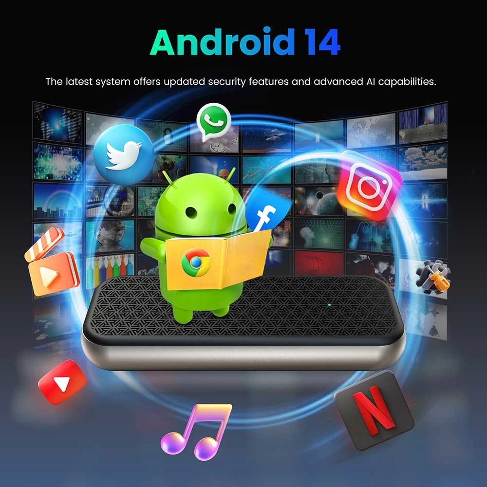 Amlogic S905X5M Quad Core AI-SR Android 14 TV Stick USB Type C 4K2K Android TV Stick