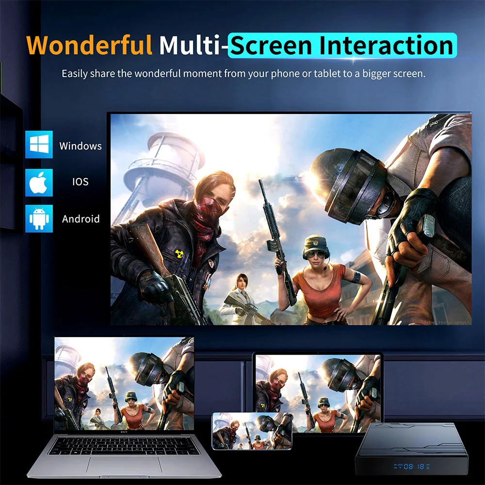 Amlogic S905Y5 Quad Core ARM G31 MP2 GPU Android 14 WiFi 6 4K ULTRA HD AV1 HDR10+ Smart TV Box