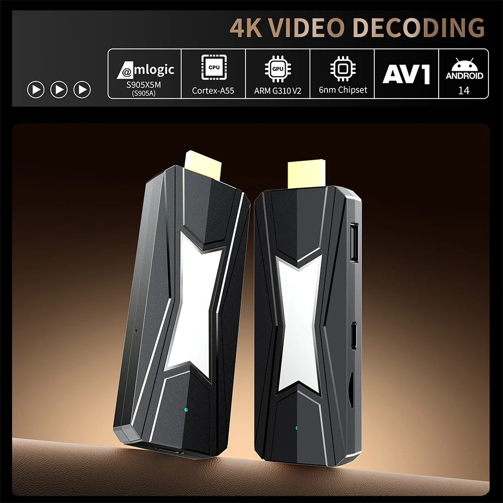 Amlogic S905X5M Android 14 4K TV Stick – AV1, AI Upscaling & Wi-Fi 6