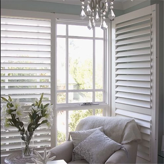 Persianas de PVC de lujo para interiores, persianas de plantación de madera, ventanas