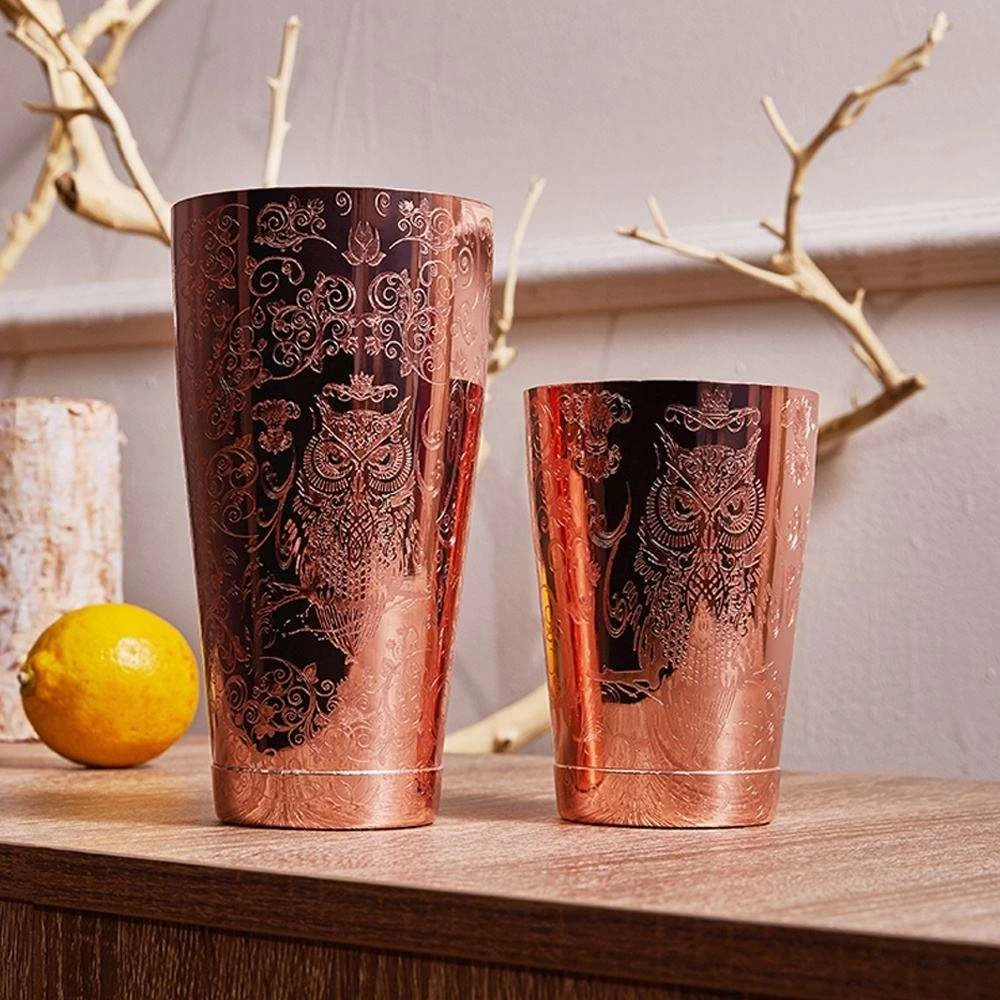 Etch Design Plated Copper Food Grade Stainless Steel Cocktail Shaker Set