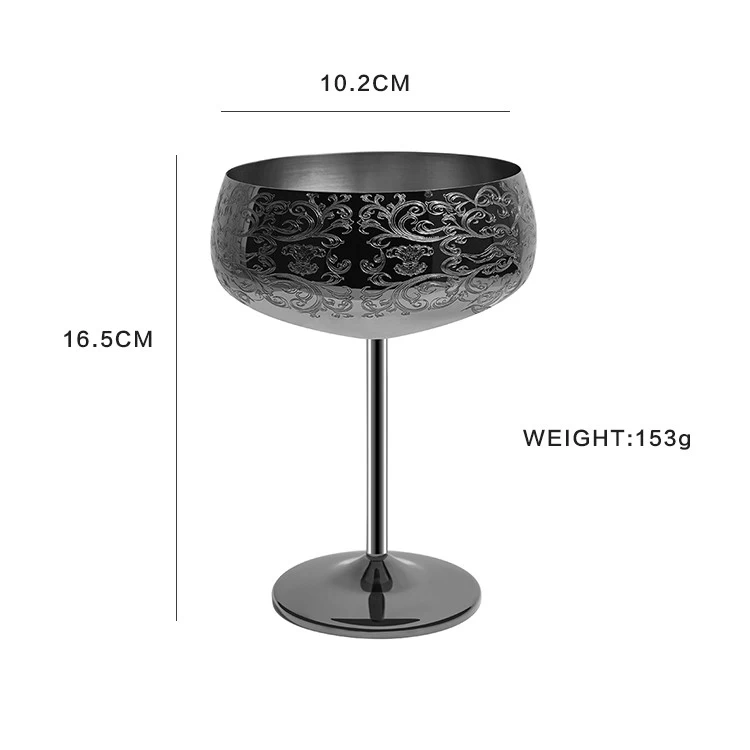 Etching Patern With Black Plated Finishing Martini Cocktail Glass