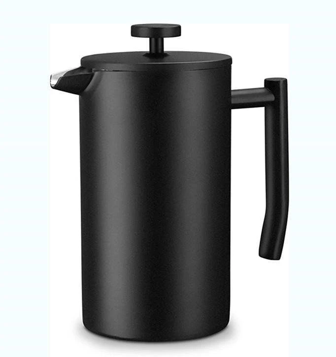 Suporte logotipo personalizado preto parede dupla grau alimentício aço inoxidável prensa francesa cafeteira