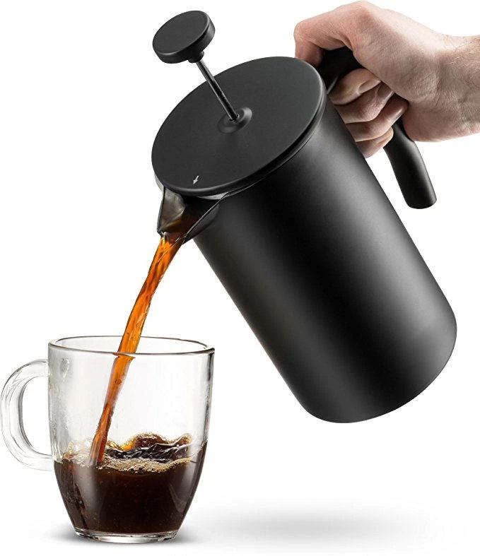 Ondersteuning op maat gemaakt logo zwart dubbelwandig food grade roestvrij staal Franse pers koffiezetapparaat