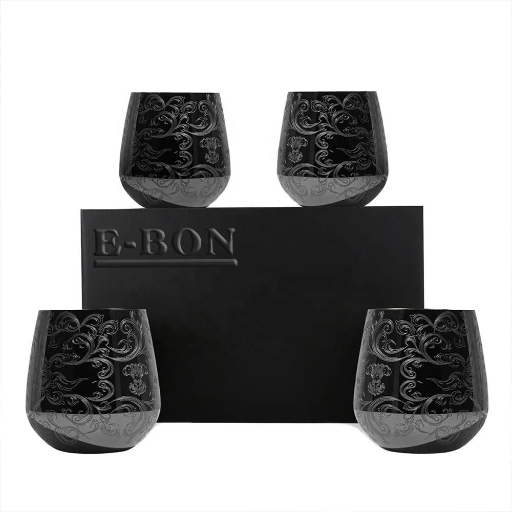 porcelana Copas de vino de grabado sin vástago, 18 oz chapadas en negro fabricante
