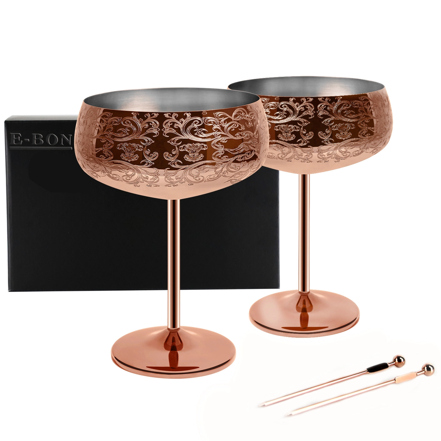 New Etched Design Stainless Steel Martini Glass