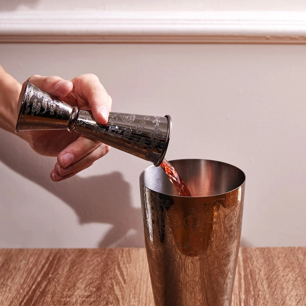 Etching Pattern With Black Plated Finishing Cocktail Mixing shaker Bar tool Set