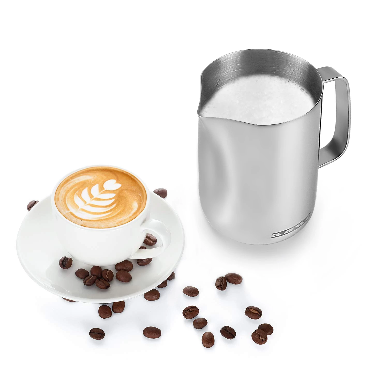 厂家直销定制标志 380ml 500ml 食品级不锈钢牛奶壶黑银咖啡牛奶壶起泡壶