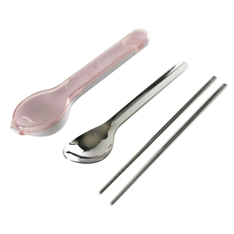 High Quality 18/8 Stainless Steel Spoon Chopstick Outdoor Travel Cutlery Set With Spoon Shaped Case