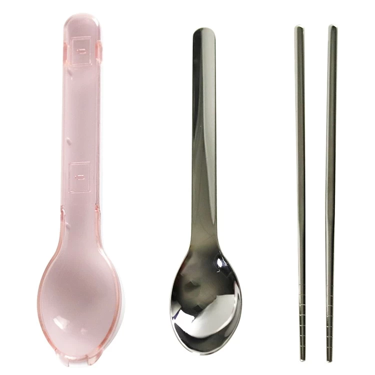 High Quality 18/8 Stainless Steel Spoon Chopstick Outdoor Travel Cutlery Set With Spoon Shaped Case