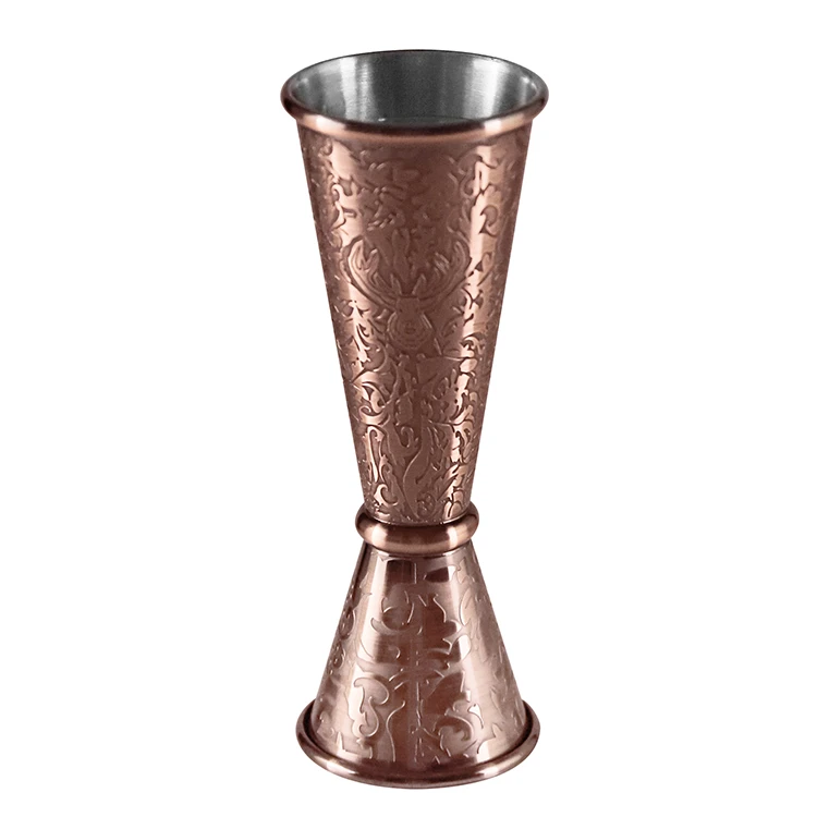 Jigger de aço inoxidável gravado com marcações internas