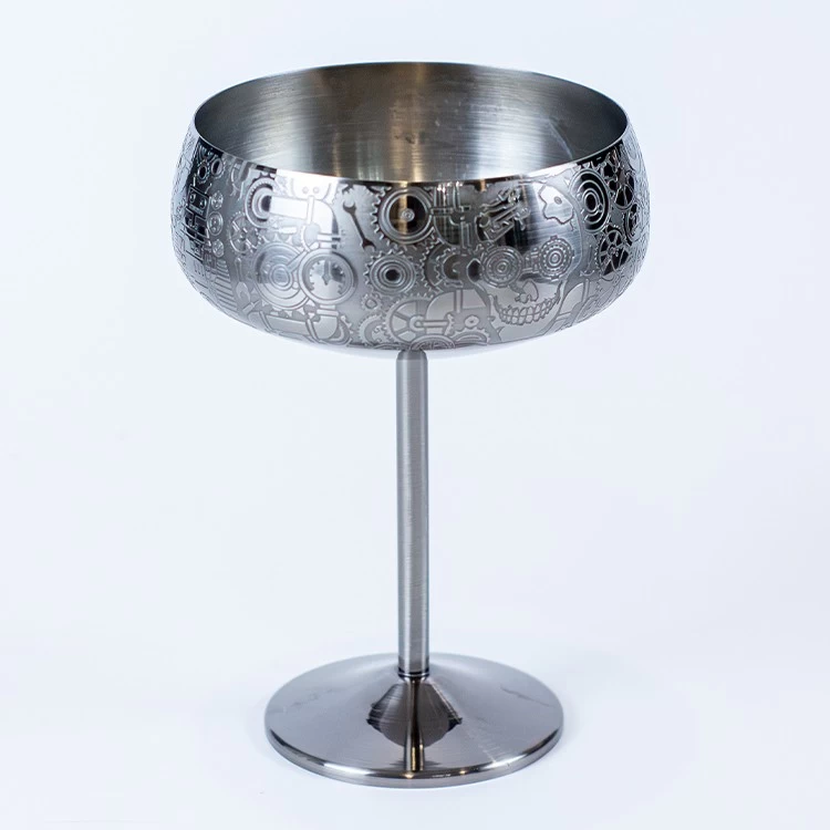 China stainless steel martini glass manufacturer,China etch stain less steel steampunk style martini glass factory