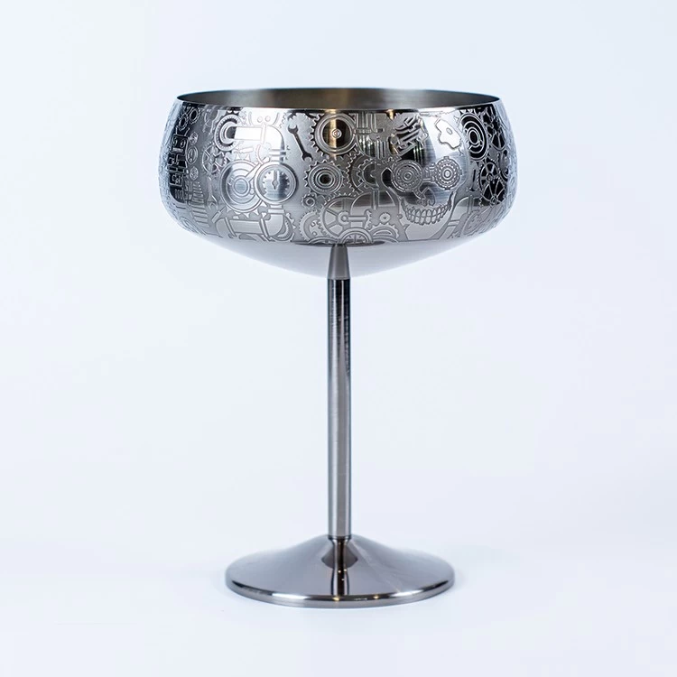 China stainless steel martini glass manufacturer,China etch stain less steel steampunk style martini glass factory
