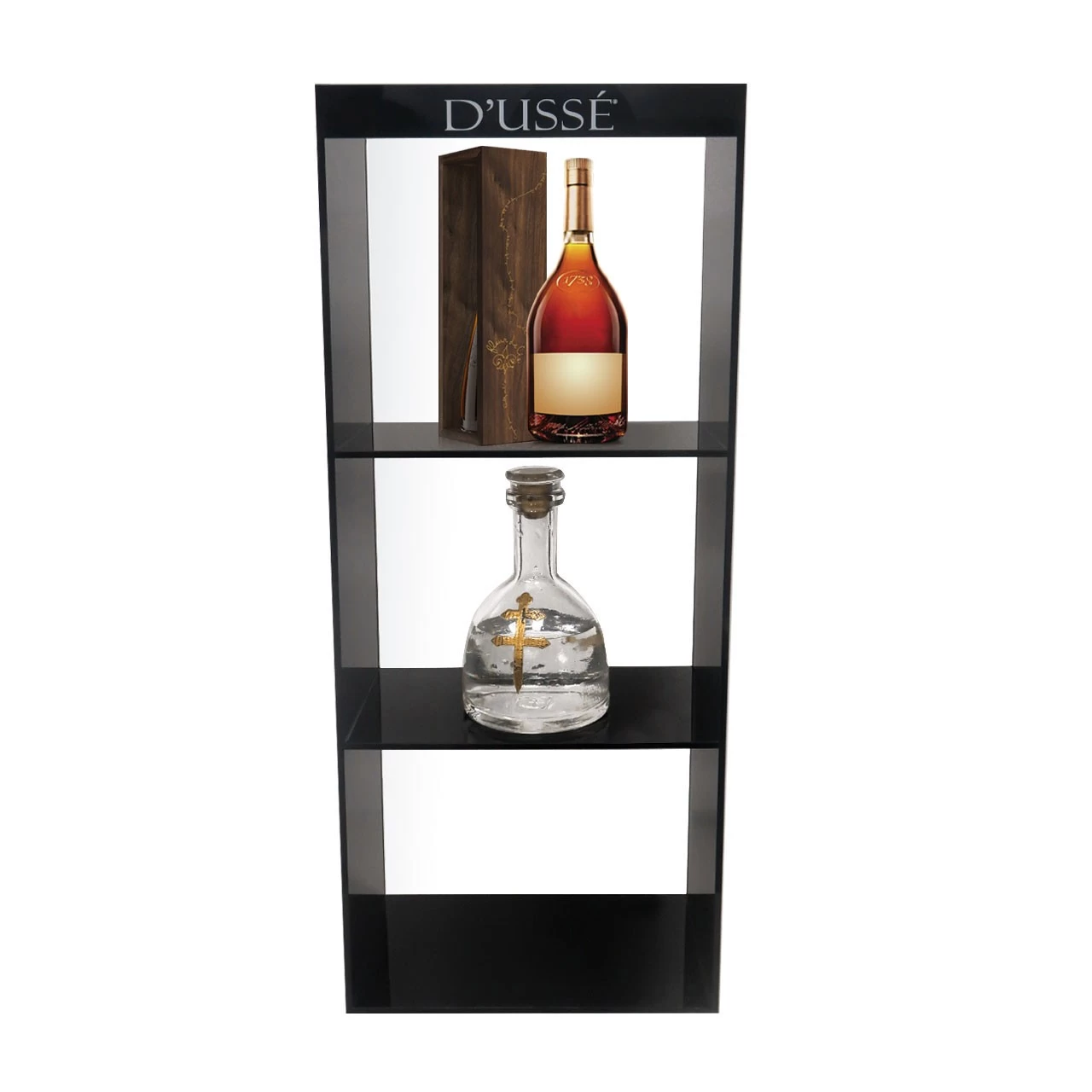 China Customized Acrylic Black 2 Tiers Wine Cabinet Bar Showcase Bottle Display Case With LOGO Manufacturer
