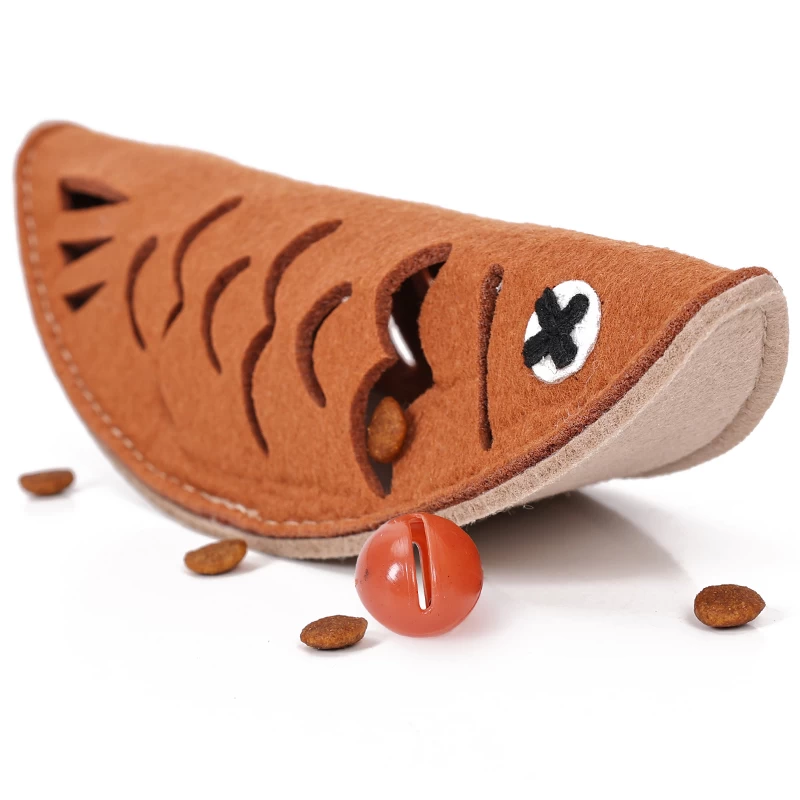 Conception de poisson rôti jouet d'alimentation pour animaux de compagnie Snuffle formation Jingle Bell compagnon s'amusant jouet pour chien chat