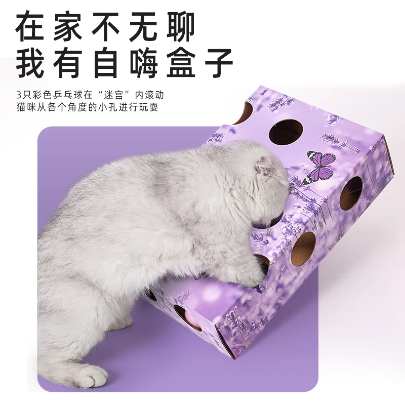 Cat Teasing Toy Ball Game Having Fun Corrugated Paper Box Release Energy Pressure Teaser Toy