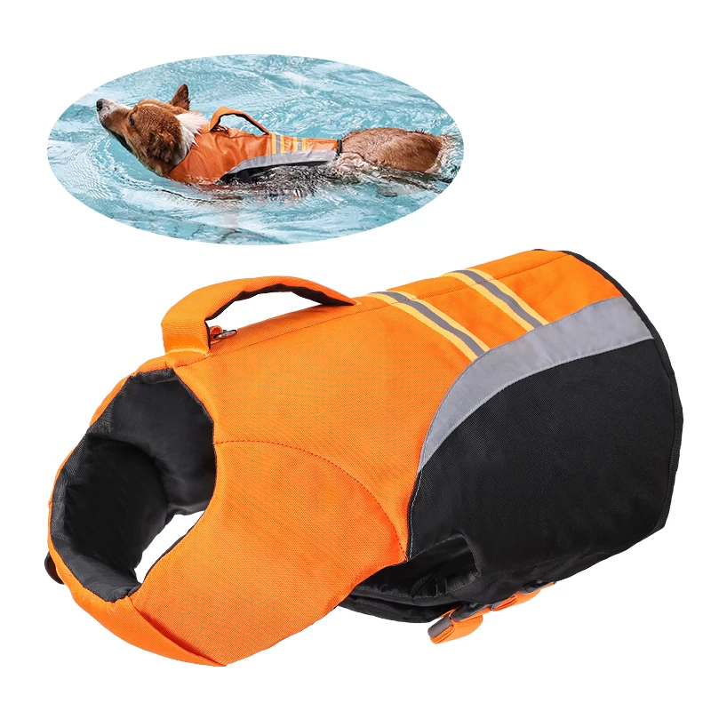 Chaqueta reflectante de tela Oxford con mango suave para perros, chaleco salvavidas impermeable para perros y mascotas, traje de baño, chaleco