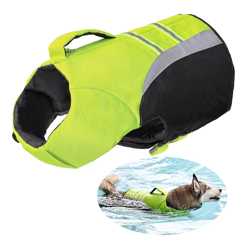 Oxford cloth soft handle reflective dog jacket waterproof pet dog life jacket swim suit vest