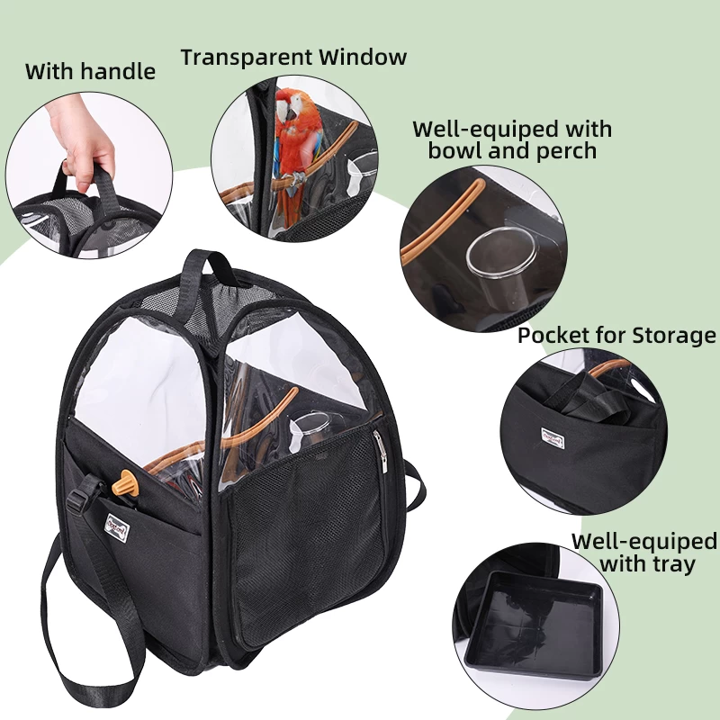 Parrot Bird Portable Backpack Carrier mit Barsch-Futternapf und Tablett Pet Bird Outdoor Travel