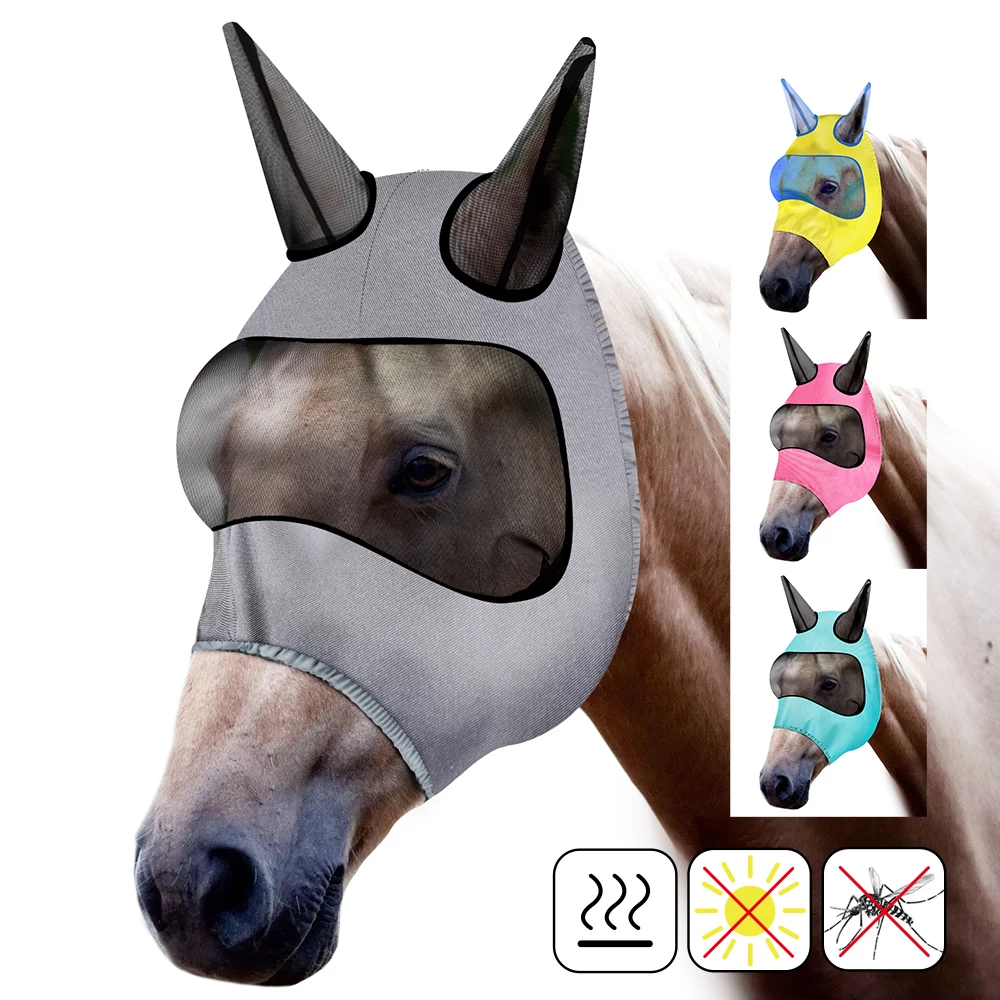 Horse Fly Mask Bugs Moskitos Prevention Atmungsaktive Pferdeschutzmaske (mit Ohrteil)