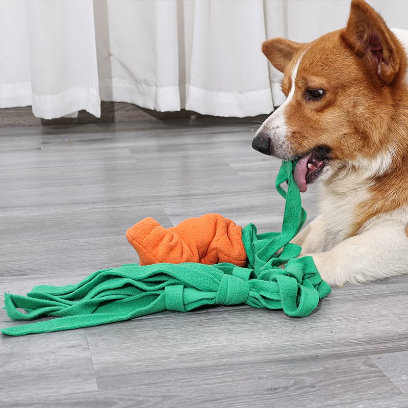 Juguete Snuffle para perro con diseño de zanahoria y hojas