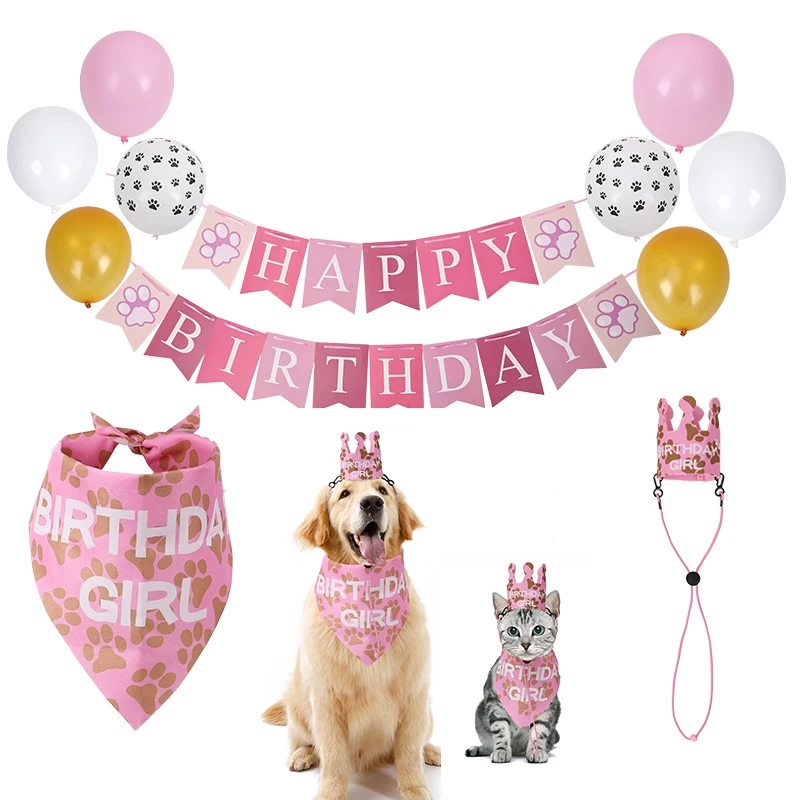 China Customized Dog Birthday Decorations Hat Bandana Scarf and Dog Girl Boy Birthday Party  Banner Balloons for Cat Dog Pet manufacturer