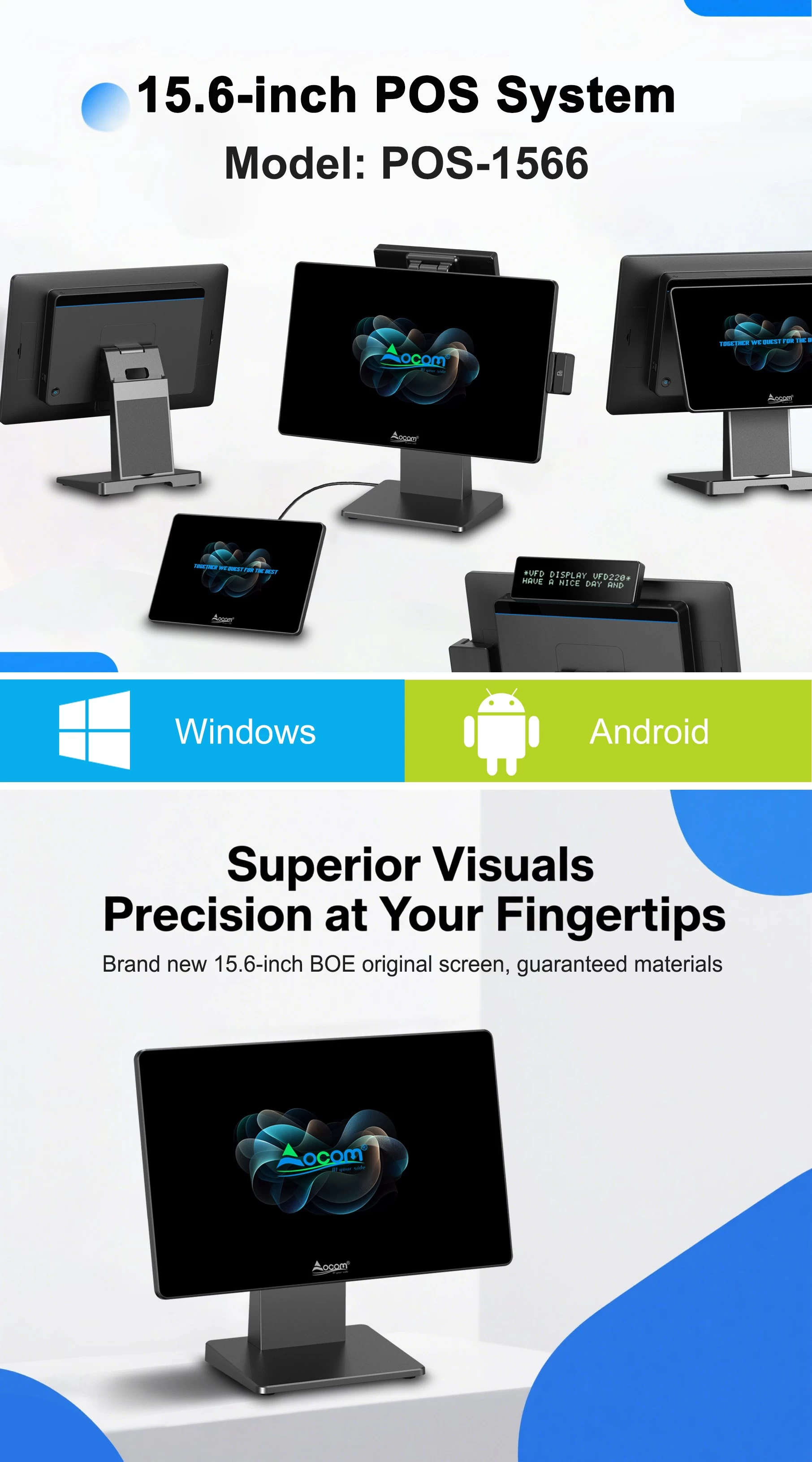 15.6 Inch Windows/Android Touch POS terminal, with ultra thin body, modular design