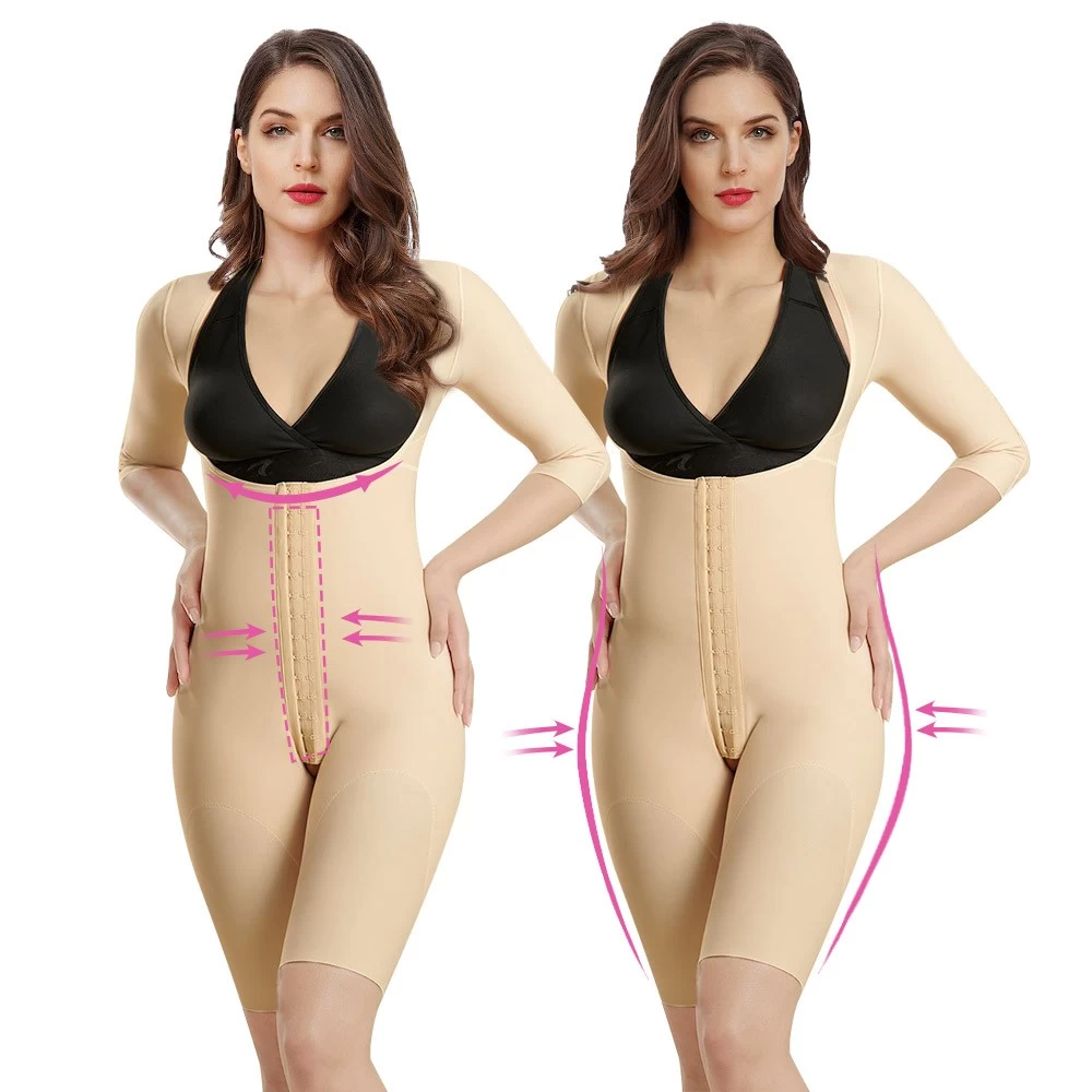 S-SHAPER’s Fajas Cplombian Post Surgery Reinforced Bodysuit With Sleeves Short Length Support Fat Transfer Surgical Shapewear