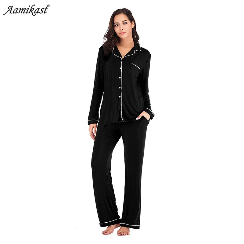 Soft Long Pajamas for Women Two Pieces Sleepwear Supplier