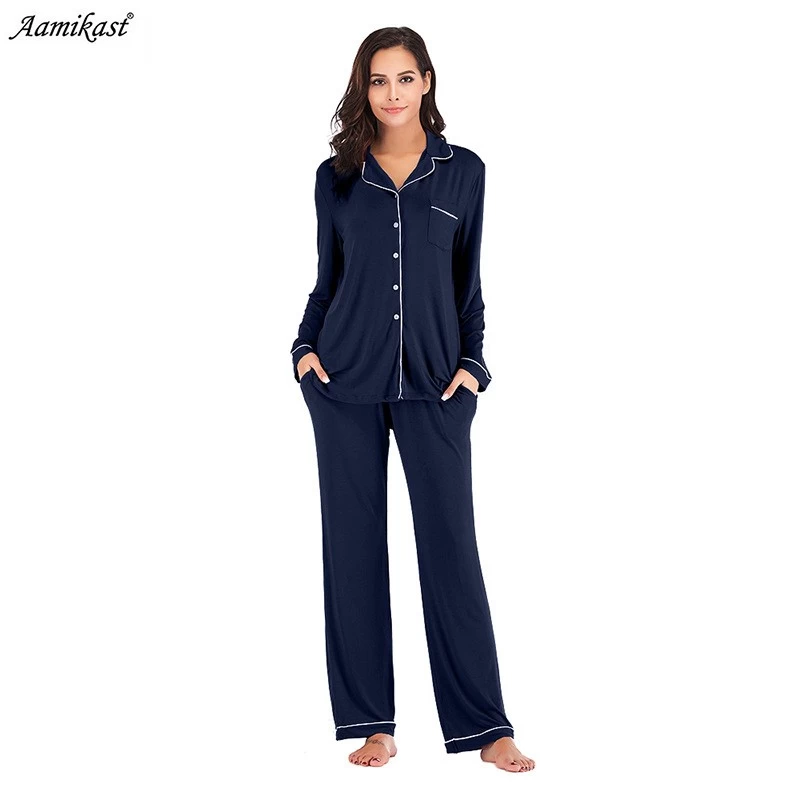 Soft Long Pajamas for Women Two Pieces Sleepwear Supplier