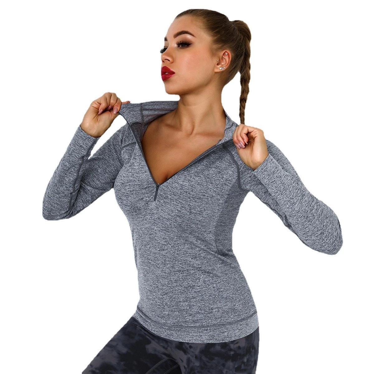S-SHAPER Women's Sexy Fitness Active Sports Workout Zip Up Long Sleeve Sweetshirt Athletic Yoga Crop Top Wholesales