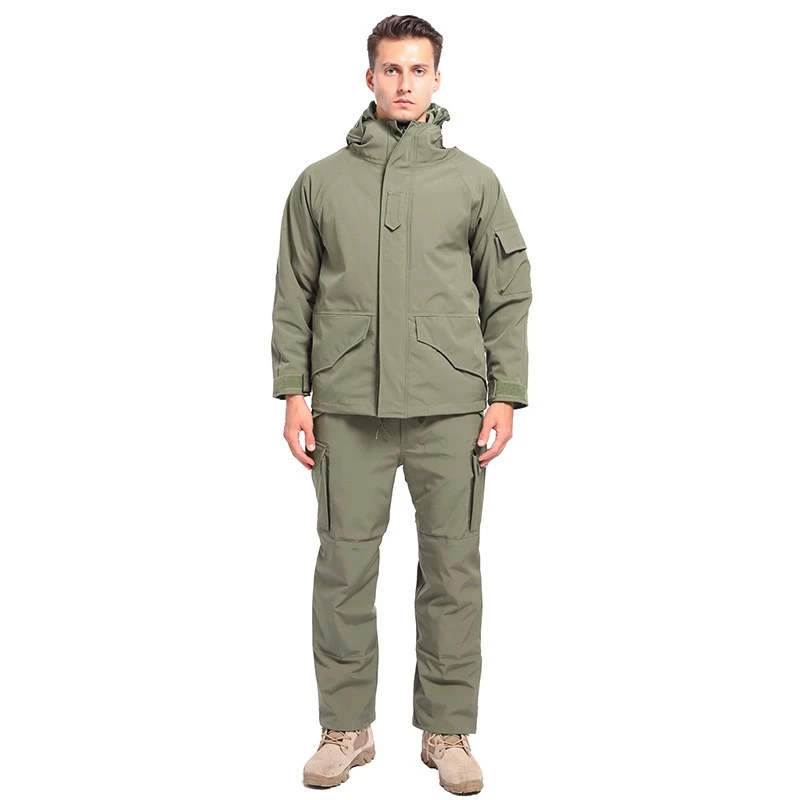 S-SHAPER Men Winter Warm Fleece Tactical Jacket Outdoor Waterproof Hooded Coat Hiking Soft Shell Jacket and Pants Set