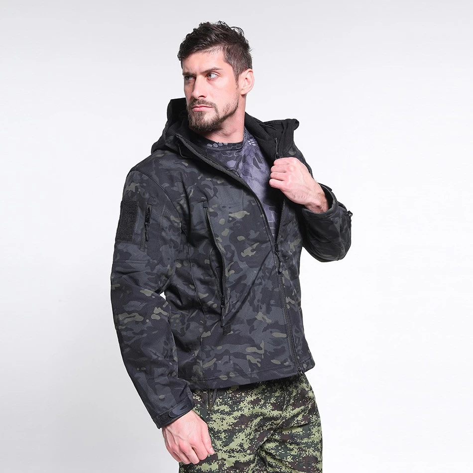 S-SHAPER Men's Soft Shell Tactical Jacket Supplier Outdoor Camouflage Hunting Fleece Hooded Coat With pockets